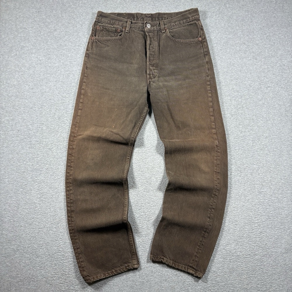 Vtg 90s Levis 501 Brown Jeans 32x30 Made in USA Faded Straight Denim Button Fly